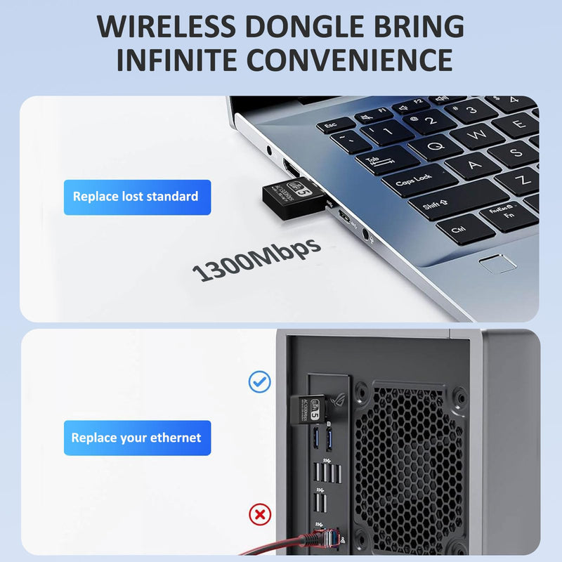 Wodgreat 1300Mbps USB WiFi Adapter for PC-Tiny Size Wireless Network Adapter for Desktop with Dual Band 2.4GHz, 5GHz, MU-MIMO, WiFi Dongle Supports Win11/10/8.1/8/7/XP, Mac OS 10.9-10.15