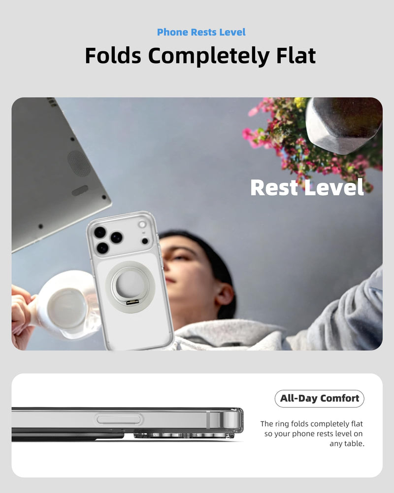 Magnetic Phone Ring Grip for MagSafe, Rotatable Ring Holder Stand with Adapter Ring for Phone Case, White