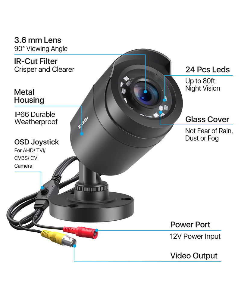 ZOSI 2.0MP 1080p 1920TVL Outdoor Indoor Security Camera,Hybrid 4-in-1 TVI/CVI/AHD/CVBS CCTV Camera,80ft IR Night Vision Weatherproof For 960H,720P,1080P,5MP,4K analog Home Surveillance DVR System 1 Count (Pack of 1)