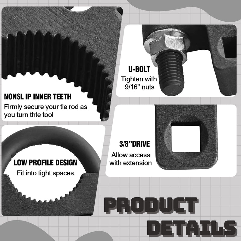 Inner Tie Rod Removal Tool,with Non-Slip Teeth for Inner Tie Rod Removal and Installation Inner Tie Rod Tool Inner Tie Rod U-Wrench,3/8" Carbon Steel Inner Low Profile Tool for Car Chassis Rocker