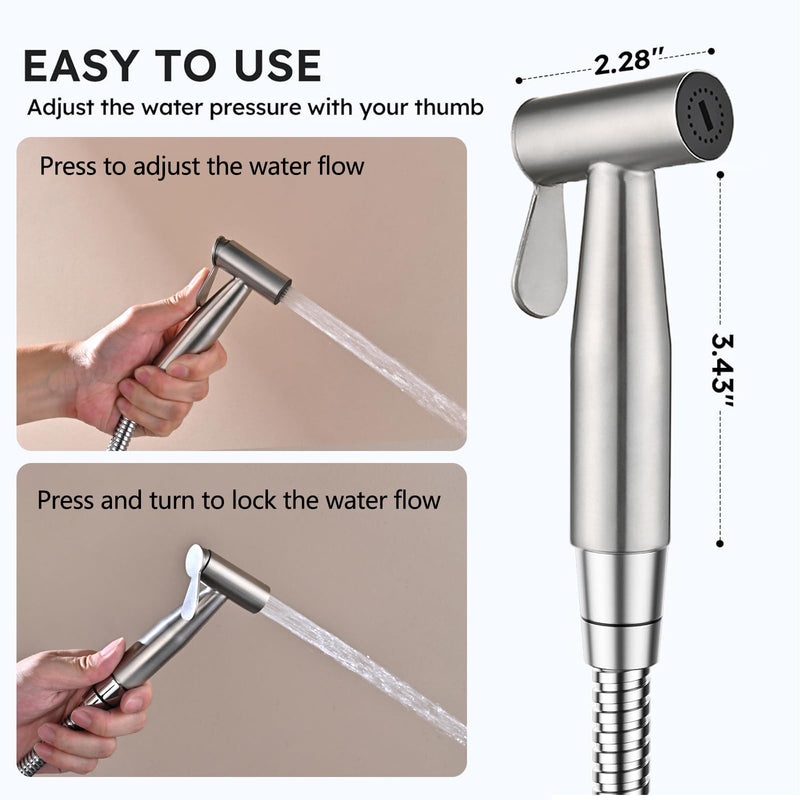 Handheld Bidet Sprayer for Toilet with Adjustable Water Pressure, 304 Stainless Steel Hose Set, Leak-Proof, Easy Installation for Feminine Hygiene, Baby Cloth Diaper & Bathroom Cleaning Silver