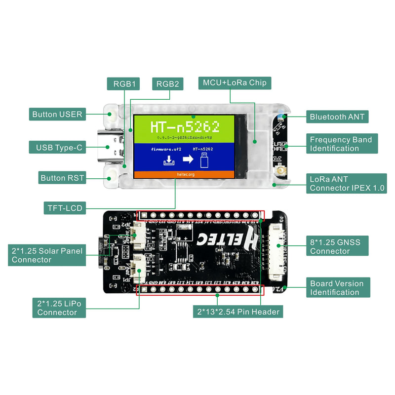 Meshtastic Mesh Node T114 V2 nRF52840 and SX1262 LoRa Chip Development Board Kit GPS Tracker 902-928MHz with 1.14 inch TFT-LCD Display BLE Compatible with Arduino (T114 with Screen) T114 With Screen