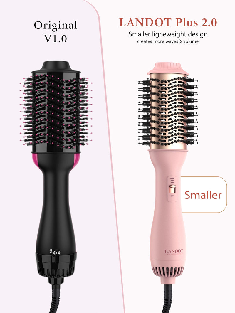  [AUSTRALIA] - LANDOT Blow Dry Hair Brush 60mm, One Step Hair Dryer & Volumiser for Smooth | Ionic Anti-Frizz Ceramic Titanium Barrel, Shine Frizz-Free Blowout, 3 Heat Settings for Long Thick Curly Hair, UK Plug Pink