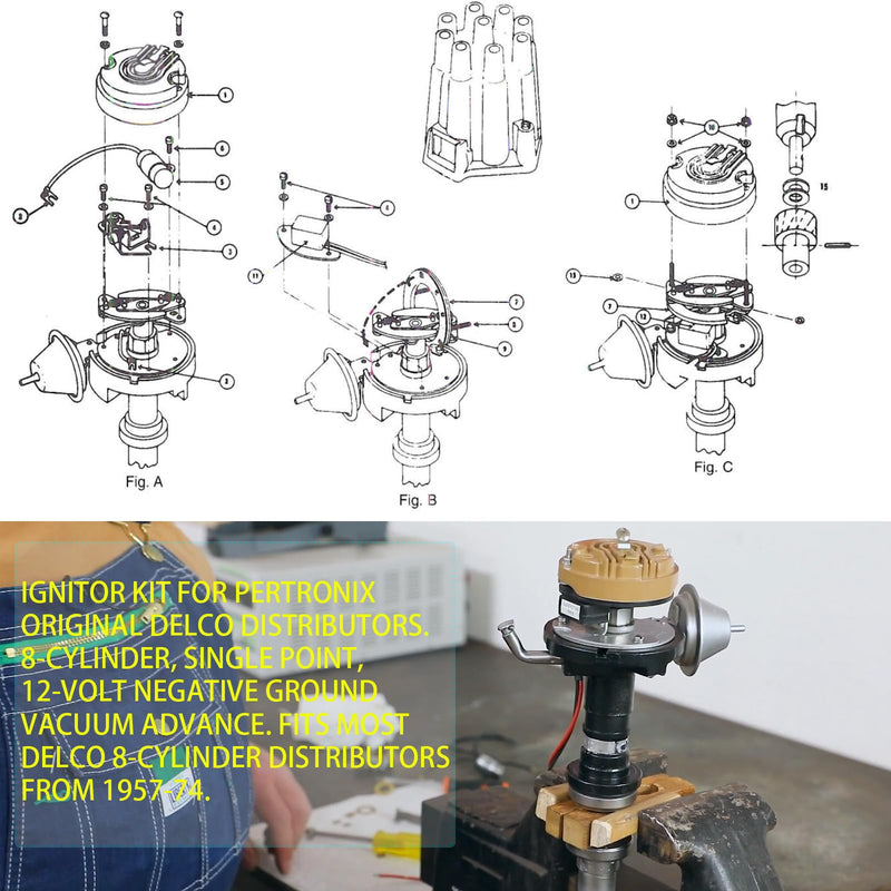 1181 Electronic Ignition Conversion Kit Replacement for PerTronix 8-Cyl, Single Point, 12-Volt Fits for Most DELCO 8-Cyl 1957-1974.