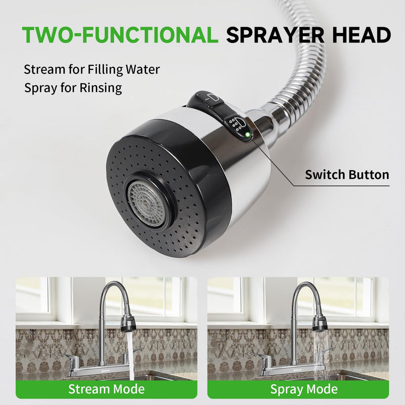 SOLVEX 2 Handle Kitchen Faucet，8 Inch High Arch 360 Swivel Stainless Steel Kitchen Sink Faucet，Modern Chrome 3 Hole Kitchen Faucets with Flexible Spout,SP-80013