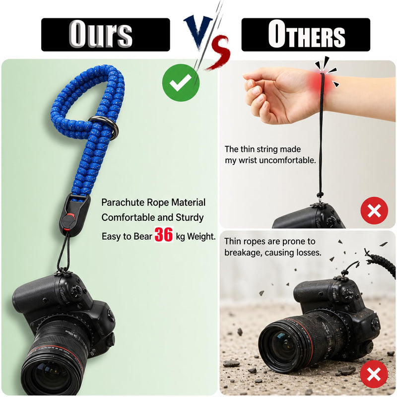 Quick Release Camera Wrist Hand Strap with Safer Connector Split Ring Cap | paracord straps Triangle Split Ring and Plastic Cap Compact SLR DSLR Mirrorless Cameras Red