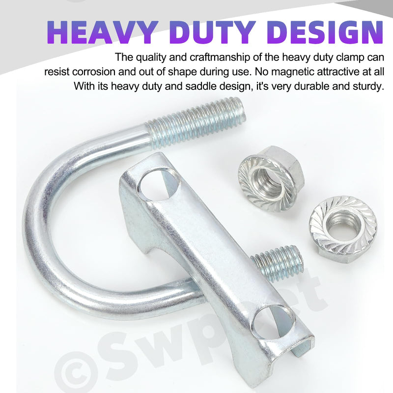 Swpeet 2Pcs Galvanized 2" - 50mm Exhaust U Clamp Kit, Galvanized Muffler U-Bolt Clamps, Universal Heavy Duty U-Bolt Muffler Clamp Ideal for Tip Pipes Connection