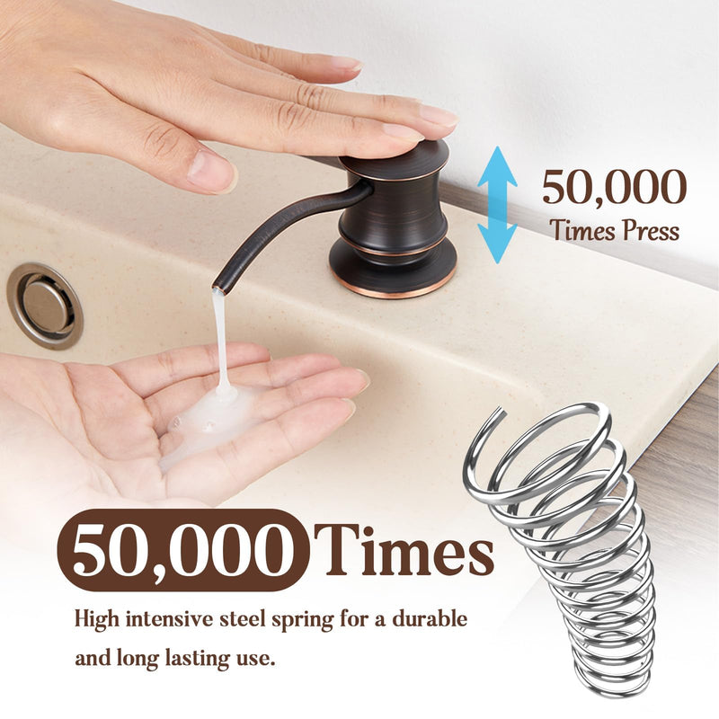 Built in Soap Dispenser for Kitchen Sink Countertop, Solid Brass Pump Head Long Spout with 10.2 Ounce PET Food Safe Material Lotion Bottle, Oil Rubber Bronze Finish Orb