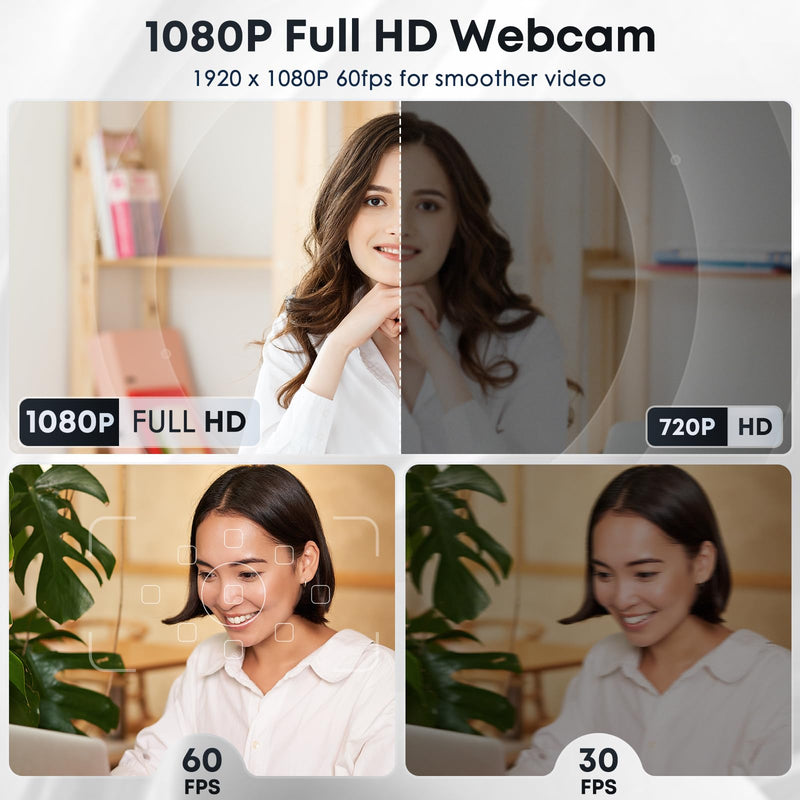 1080P HD Webcam with Microphone, Noise Cancellation, Privacy Cover, Wide-Angle Lens, Auto Light Correction, Plug & Play USB Webcam for Laptop, Desktop, PC, Mac, Zoom, Skype, Streaming (Black) Black