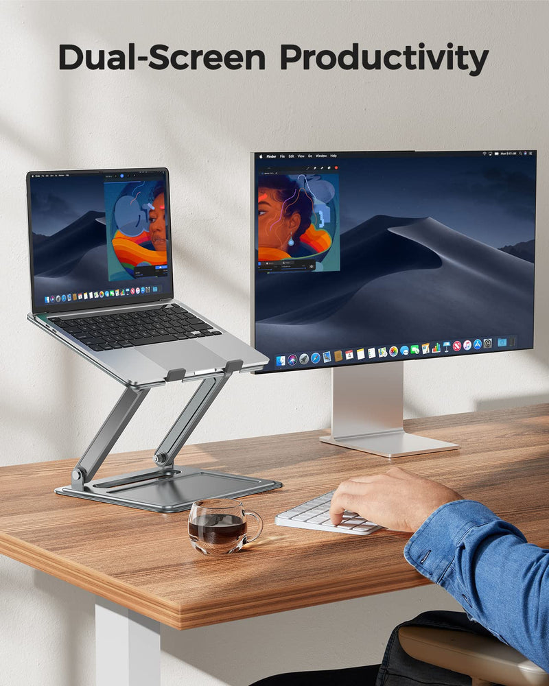 LORYERGO Adjustable Laptop Stand, Portable for 17.3inch Laptops, Holds Up to 17.6lbs, Ergonomic Posture & Heat Dissipation - Gray Grey