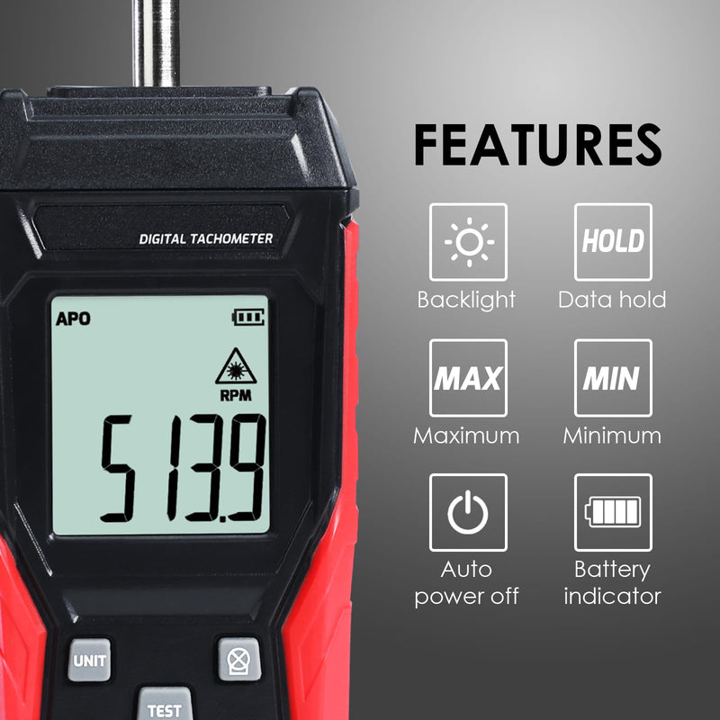 2-in-1 Digital Tachometer, Non Contact RPM Meter Laser Photo Tachometer 3~100,000 RPM, Contact RPM Tachometer 3~19999RPM Speed Meter with Data Hold, Max/Min/AVG