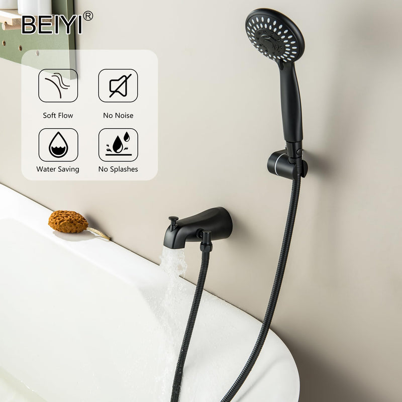 Tub Spout with Diverter Matte Black, 5 Settings Metal Bathtub Faucet with Sprayer High Pressure Bath Tub Faucet Set