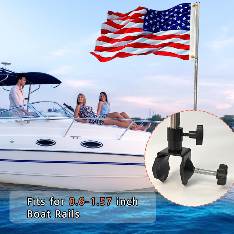 2 Pack Boat Flag Kit – 16"x24" American Flag with 50 Stars, Orange Safety Flag, 2 Stainless Poles, Holders & Bag – for Pontoon, Kayak, Tow Sports(16“x24”)