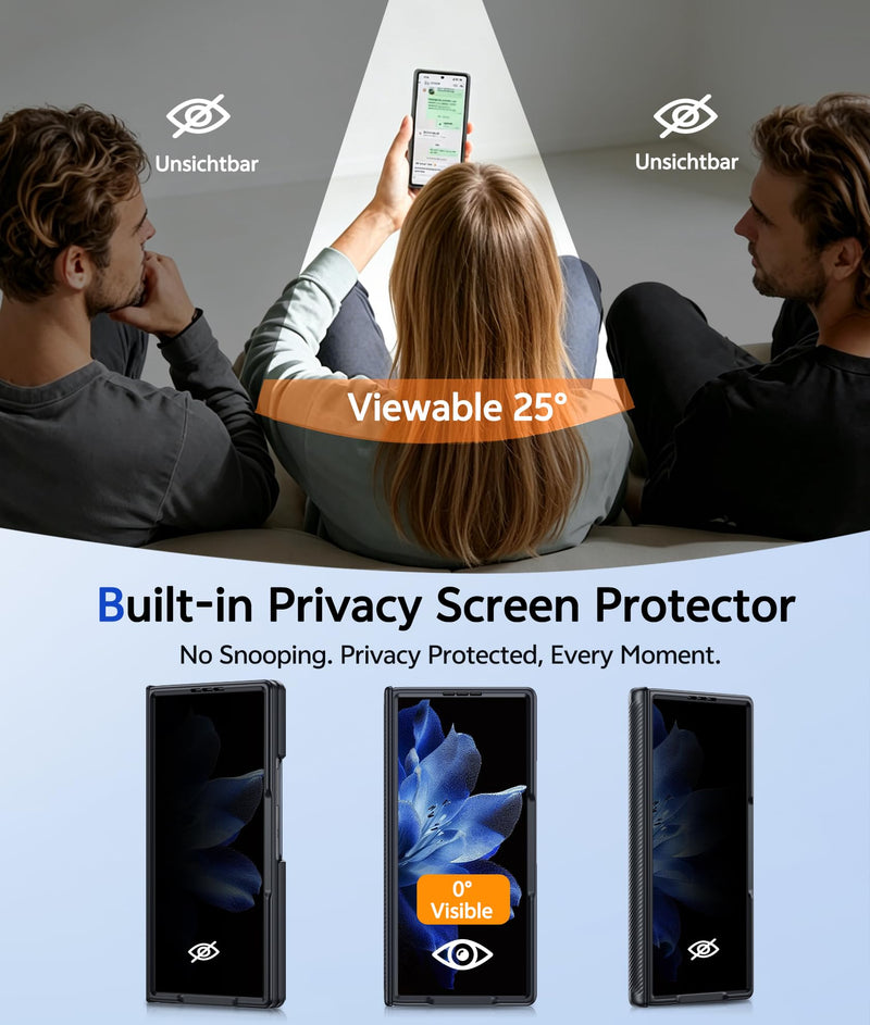 for Samsung Galaxy Z Fold 8 Ultra Case with Privacy Screen Protector, [Full Hinge Protection & Hidden Foldable Kickstand] Compatible with MagSafe, Matte Translucent Shockproof Cover, Black for Samsung Galaxy Z Fold 8 Ultra