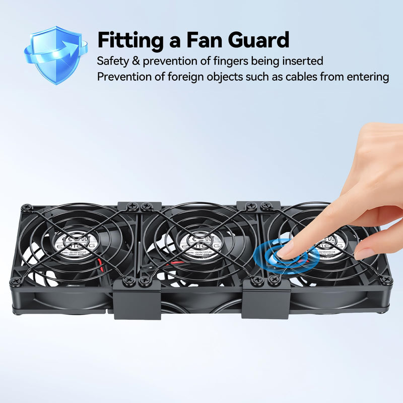 ELUTENG 3 Pack 80mm Big Airflow Computer Fan, DC 12V 3-Speed Adjustable Fan (2600/3200/3800 RPM) with Painted Metal Grill, DC to USB Speed Controller, Anti-Slip Pads & Screwdriver for Cabinet, Black