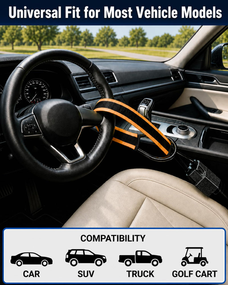 Steering Wheel Lock, Seat Belt Lock, Anti Theft Car Device with 3 Keys | Universal Car Lock with Waterproof Reflective Strip, Max 17 Inch Length for Vehicle, Truck,SUV,Golf Cart, RV and Van (Yellow) Orange-Metal Shell