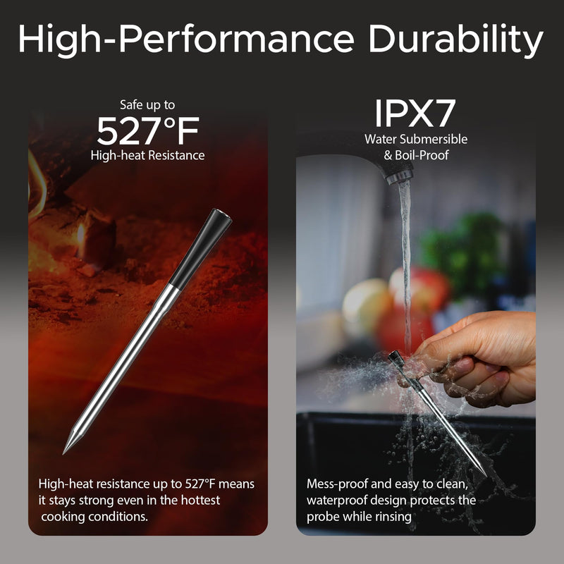 CulinaMeter One: 700FT Wireless Meat Thermometer with LCD Screen, Digital Cooking Food Thermometer for Beef Lamb Turkey, Dual Sensor Measures Internal & Ambient Temp 1 Probe Black
