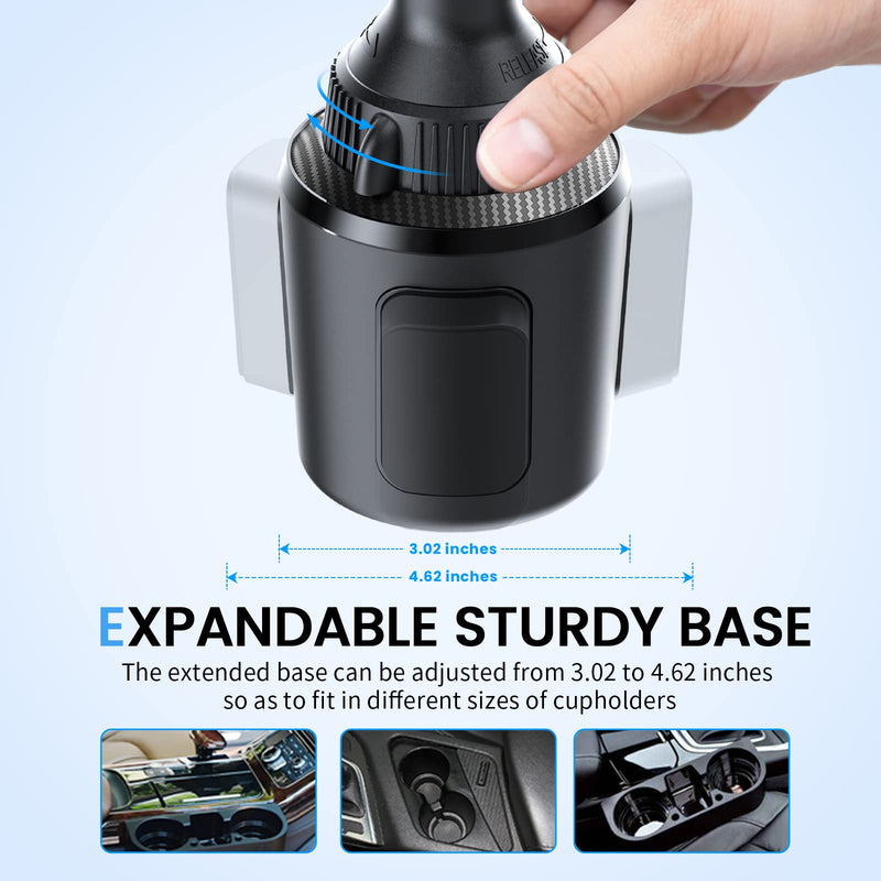 APPS2Car 15W Qi Fast Wireless Car Charger Solid Cup Holder Phone Mount | Quick Extension Adjustable Long Arm & 360° Rotation, Fits 3"–4" Round Cup Holders, Works with Cases ≤ 4 mm