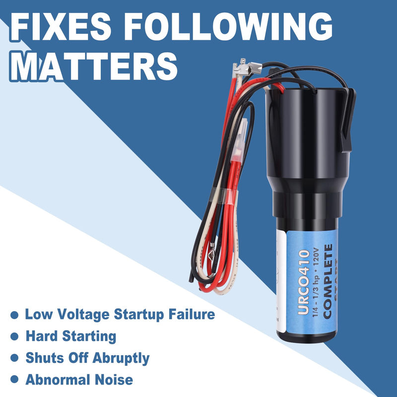 URCO410 3 in 1 Hard Start Kit Compatible with Refrigerators and Freezers (3 Pcs), 115V AC Solid State Relay Overload Protection for 1/4 to 1/3 HP Compressor Hard Start Capacitor URCO410
