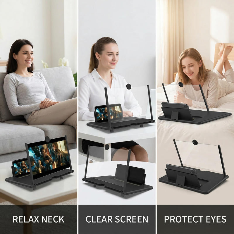Magnifying Glass, 12 Inch High Definition Portable Screen Magnifier Foldable Sliding Design 3D HD Video Extender, Desktop Phone Holder for Movies Gaming and Phone Monitor Screen