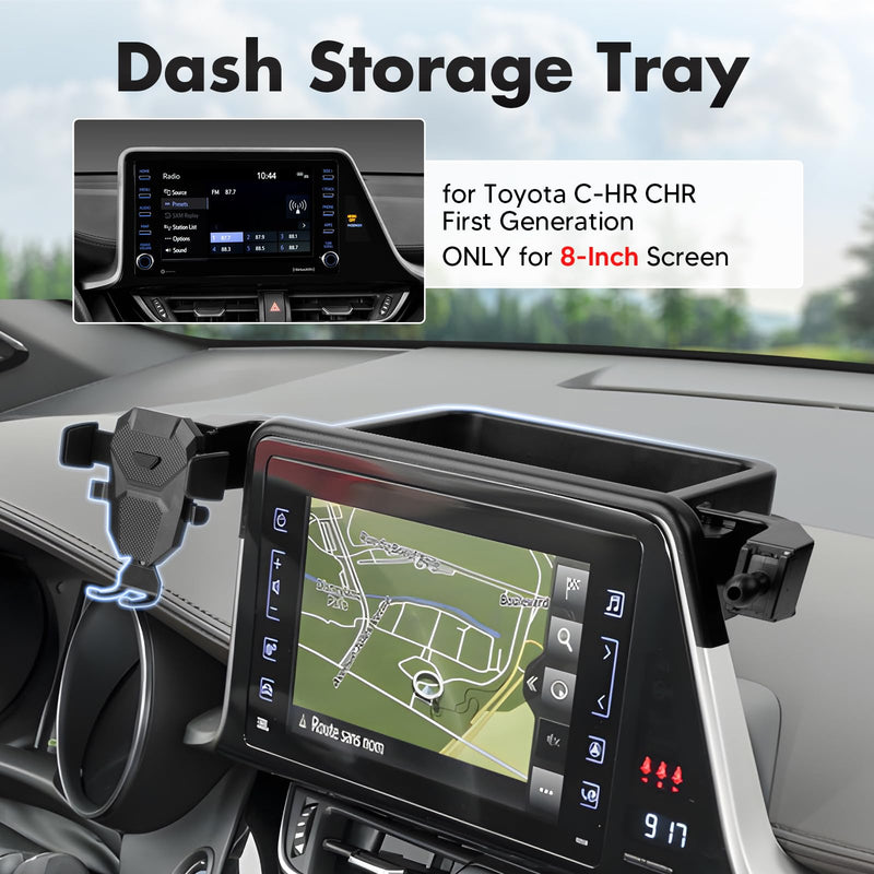 FIILINES Dashboard Storage Tray & Phone Holder Compatible with Toyota C-HR CHR 2019 2020 2021 2022 (Fit 8" Touch Screen) Dash Center Console Organizer Cell Phone Mount Interior Accessories