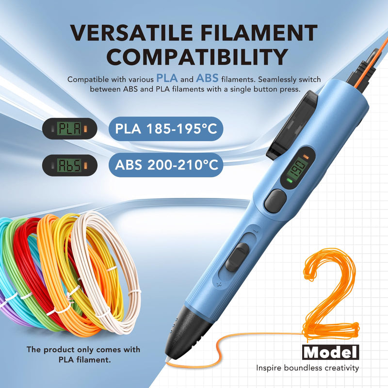 3D Printing Pen Kit, 3D Printer Pen with Adjustable Temperature,Stepless Speed, PLA/ABS Compatible 3D Drawing LCD Display, for Creative Art, DIY Projects,Blue