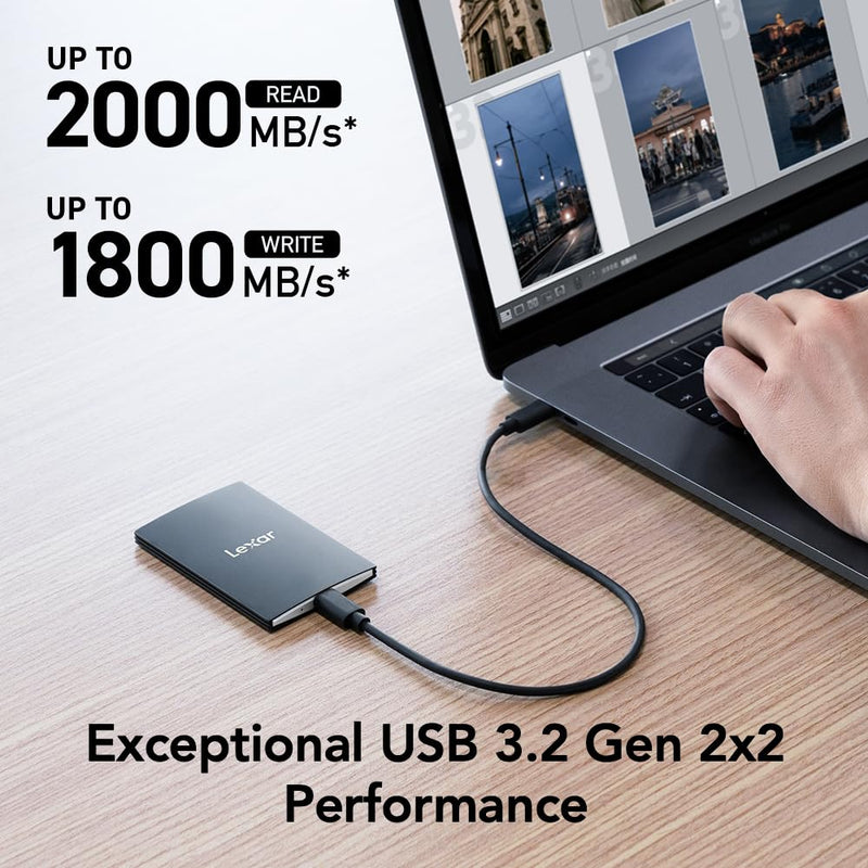 Lexar 1TB SL500 Portable SSD, Up to 2000MB/s, Compatible w/Type-C Laptops, iPhone 15/16, Smartphones, Tablets, PS5, Xbox, USB 3.2 Gen 2x2, Slim & Lightweight, External SSD, Black (LSL500X001T-RNBNU) 2000/1800 MB/s (Slim)