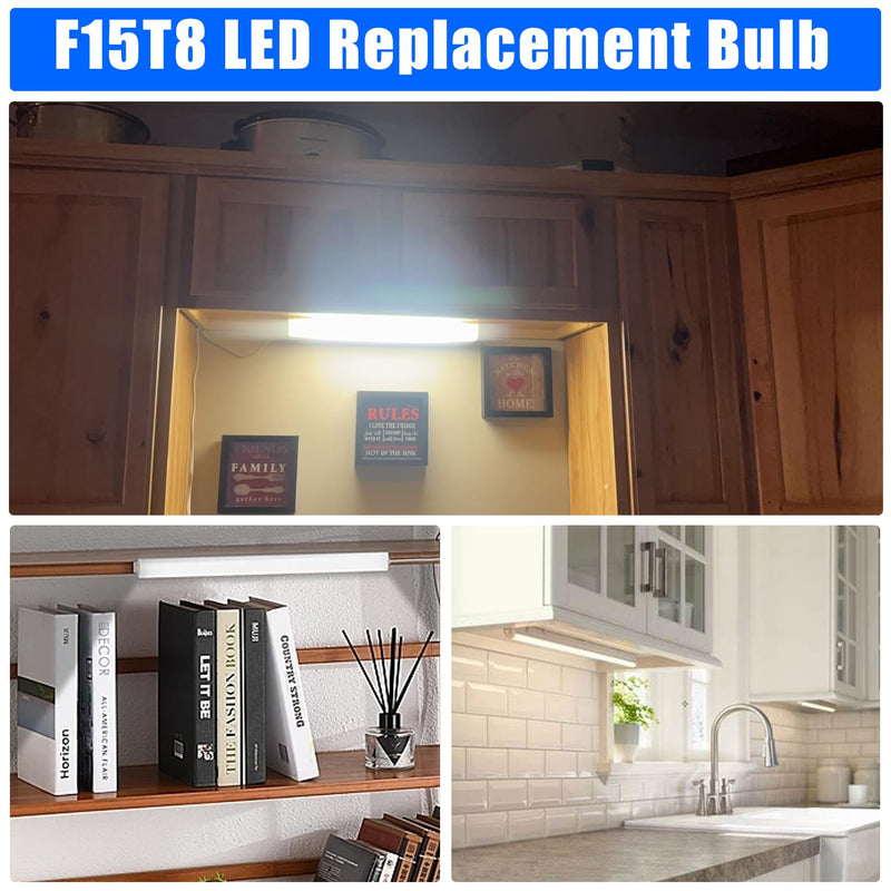 F15T8 LED Replacement Bulb,7W,5000K Daylight White,F15T8 LED Tube Light Rotatable End Caps,Frosted Cover,85-265VAC (120V 2Pack). 120V-2pack