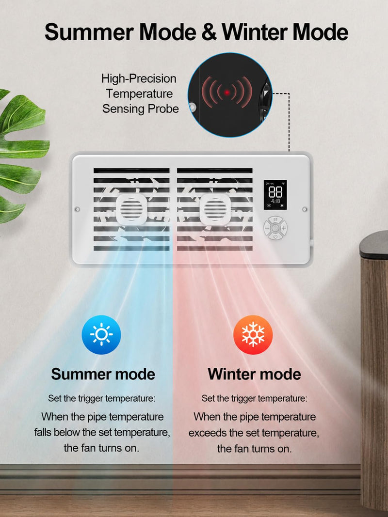 Quiet Register Booster Fan; for Floor/Wall Registers, 4" x 10" Smart Vent Fan Booster with Auto Thermostat Temperature Control, HVAC Air Vent Fan, Adjustable Speeds, Aromatherapy Pure White 4"×10"
