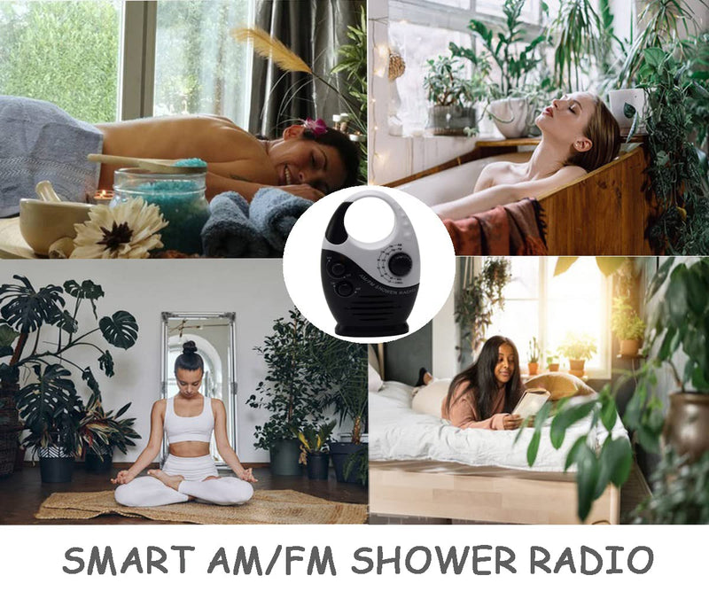 Shower Radio, Bathroom Radio AM FM, Waterproof Hanging Shower Radio Adjustable Volume black