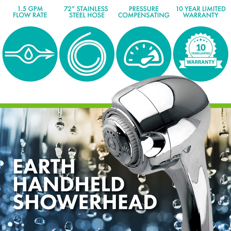 Niagara Conservation Earth Spa 3-Spray 1.5 GPM 2.7-in. Wall Mount Handheld Shower Head in Chrome, 1-Pack with Pressure Compensation Technology