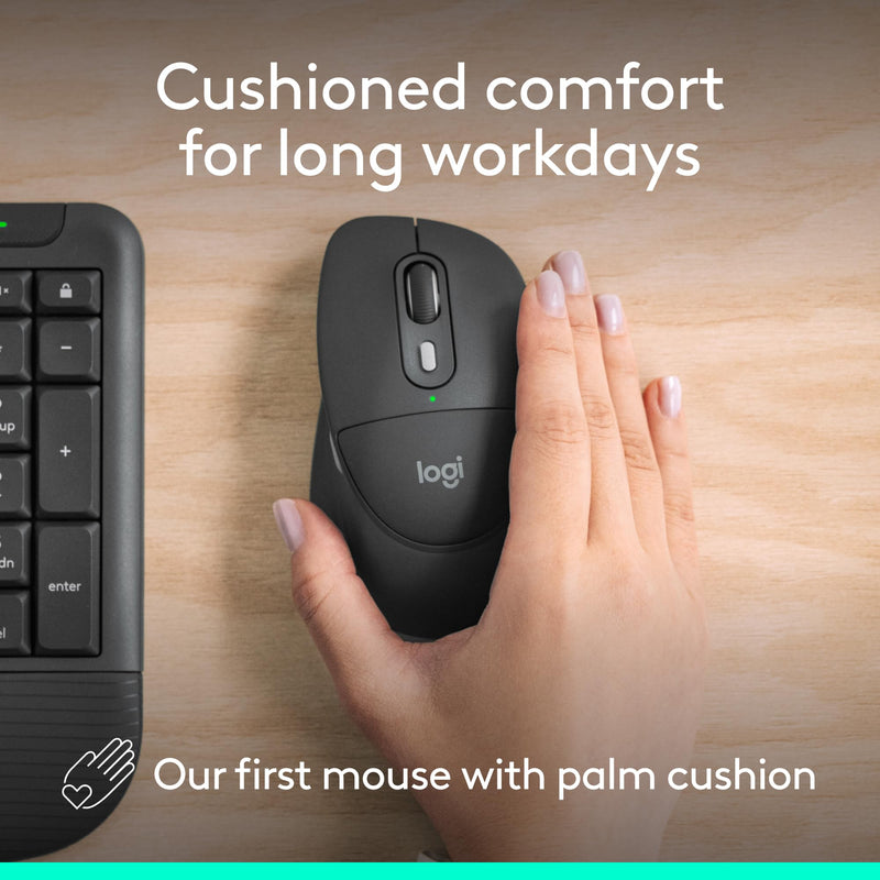 Logitech Signature Comfort Plus M850 L for Business Wireless Mouse | Sculpted design with palm cushion, secure receiver/Bluetooth, for business, Windows/Mac/ChromeOS/Linux/iPadOS