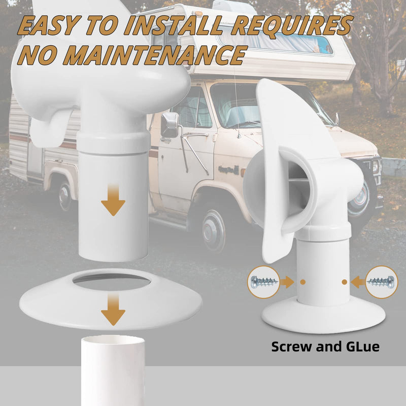 TonGass (2-Pack, White RV Rotating Sewer Plumbing Vent Cover for RV Rotating Holding Tank Vent Wind-Powered Cover Draws Holding Tank Odors Out - Rotates 360 Degrees - Includes Mounting Hardware 2