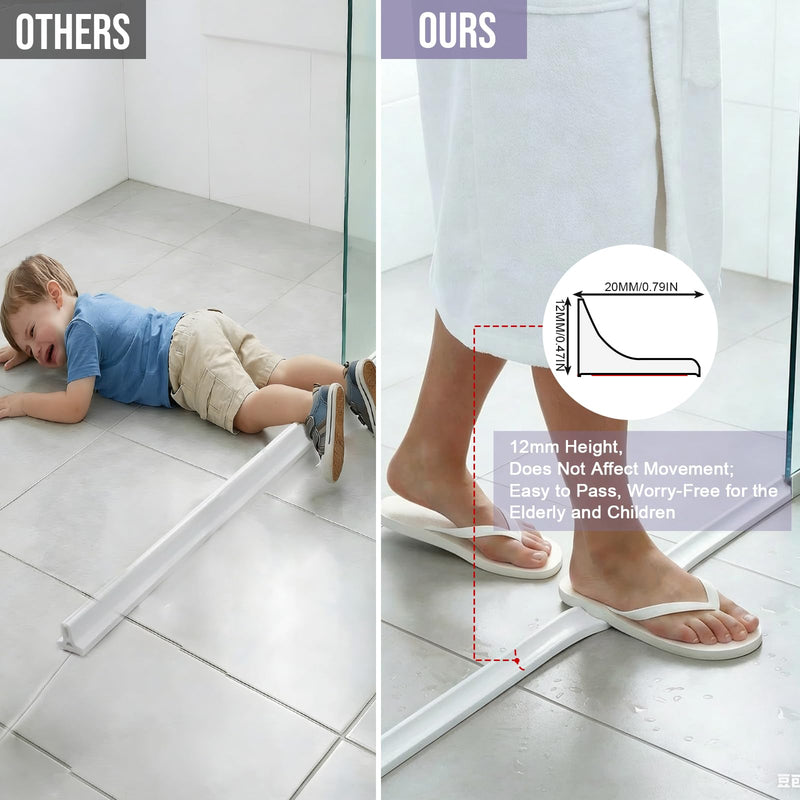 Shower Threshold Water Dam Barrier - Versatile, Silicone Shower Water Guard Stopper Seal Strip for Bathroom Floor, Bathtub Rim, Kitchen Countertop (White, 59 In/ 1.5M) White