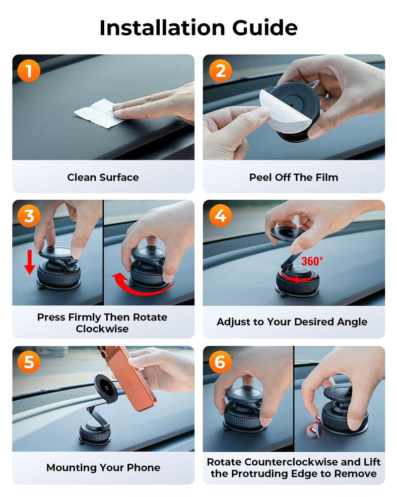 Vacuum Magnetic Car Phone Holder for Magsafe, Long Arm for Tesla Model Y/3 | All Metal, Nano Gel 119+LBS Max Suction,Foldable Hidden Tesla Phone Mount,360°Rotation,Easiest Car Mount for iPhone & Android Black