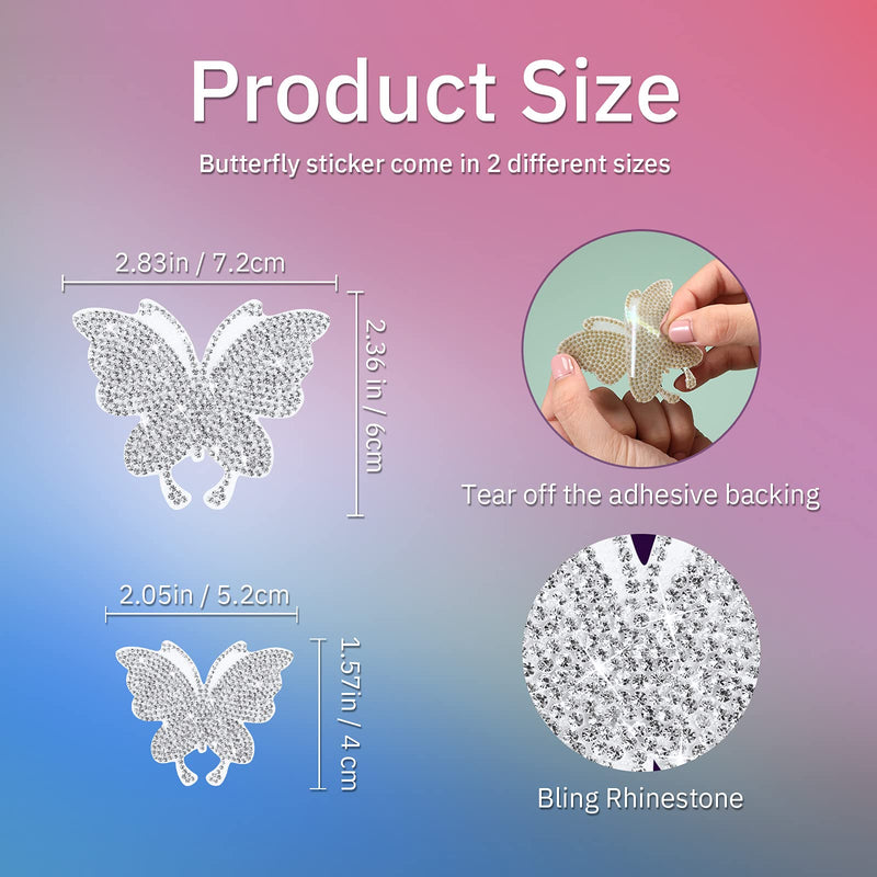 Frienda 8 Pcs Bling Butterfly Car Decals Women Crystal Rhinestone Shiny Butterfly Stickers Accessories for Car Body Bumper Window Laptop Automotive Interior Exterior Sticker Decor(Silver) Silver