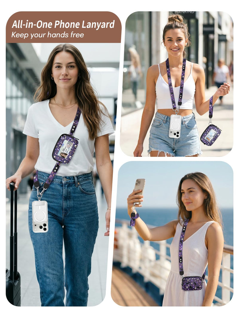 Clip and Go Strap for Phone with Wallet Crossbody Lanyard Goth Cat | Adjustable, Detachable RFID Wristlet Wallet, Cell Phone Wrist Strap, Travel Cruise, Key Zipper Card Purse, Women Teacher Gift Cats Skull Medium
