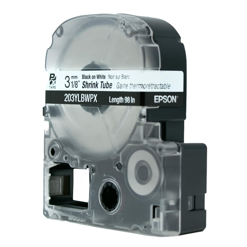 Epson LABELWORKS 203YLBWPX Tape Cartridge - Black on White Shrink Tube Industrial Label Maker Tape - AWG 16-22, 1/8" (3MM) Wide, 8 ft (98") 3MM(16-22AWG)