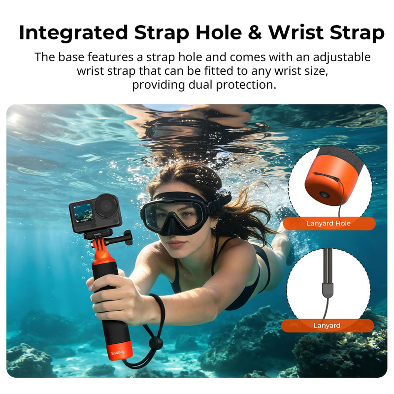 SmallRig Floating Hand Grip Waterproof Monopod, Action Camera Accessories for DJI Action 6/5 Pro/4/3, for Go Pro Hero 13/12/11/10 Black, for Insta360, Underwater Hand Stick for Water Sports (Orange)