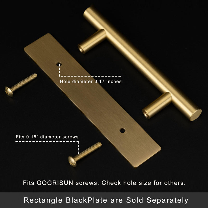 QOGRISUN 5-Pack Solid Brass Cabinet Pulls Back Plates, Rectangle Cabinet Pulls BackPlates, 3-Inch Hole Center,5.3-Inch Total Length for Cabinet Hardware, Brushed Brass Finish 3-Inch (76mm) Center-to-Center