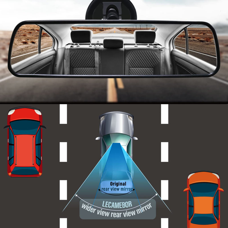 Rear View Mirror,LECAMEBOR Universal Thickened Anti-glare HD Car Interior Rear View Mirror-(With Adjustable Suction Cup) White
