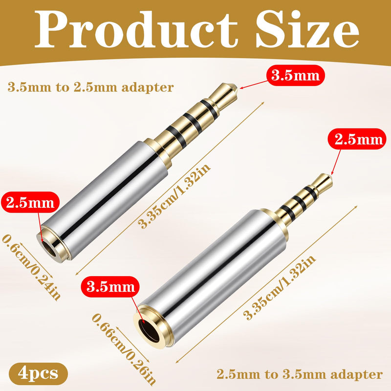 cobee 4 Pcs 2.5mm to 3.5mm and 3.5mm to 2.5mm Adapter | Gold Plated Stereo Audio Adapter Jack Connector Converter for Headphone Smartphones Tablets Mono MIC Function Compatible