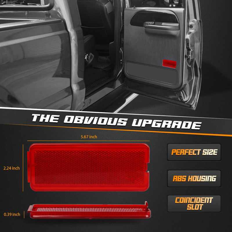 HERCOO Premium Interior Door Reflectors Red Front & Rear Reflector Light Cover Compatible with Ford Excursion 2000-2005, F250 F350 F450 F550 Super Duty 1999-2007, Pack of 2 Red Door Reflector