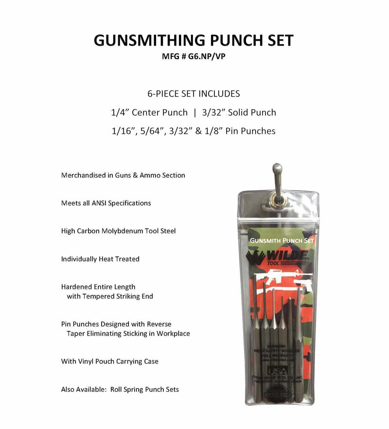 Wilde Tool G6.NP/VP 6-Piece Gunsmith Punch Set-Vinyl Pouch 6-Piece Set Gunsmith Set