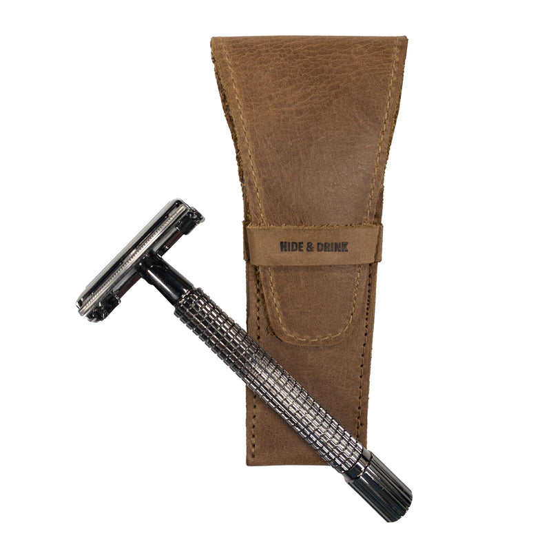 Hide & Drink, Leather Safety Razor Case, Shaving Accessories, Personal Care Essentials, Handmade Includes 101 Year Warranty (Single Malt Mahogany) Single Malt Mahogany