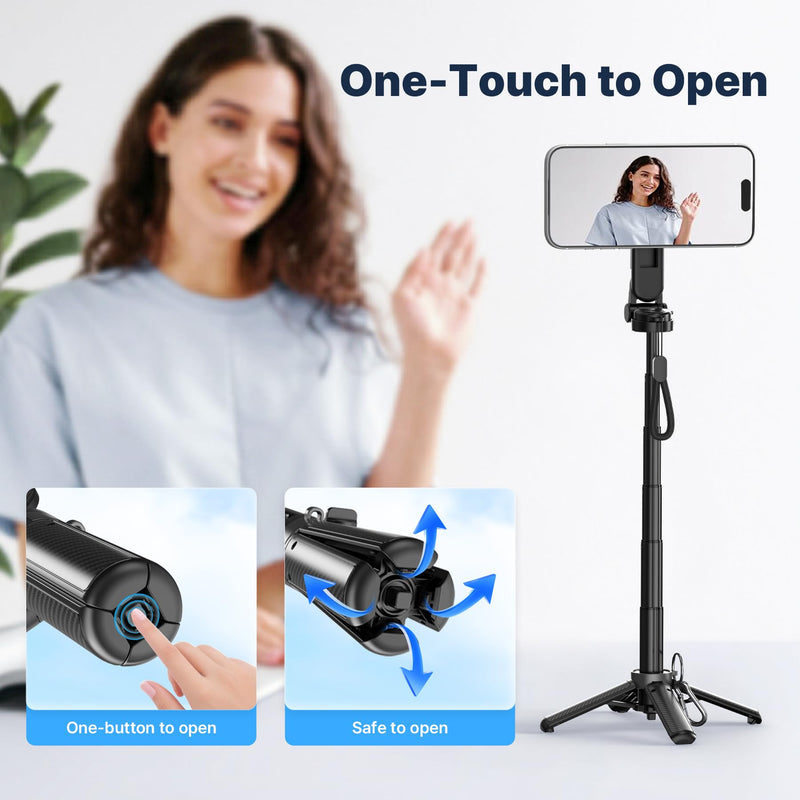 Magnetic Pocket Selfie Stick for iPhone, Lightweight Mini Selfie Stick Tripod with Detachable Remote, MagSafe Compatible, Foldable Extendable Phone Holder for Travel/Vlog/Video/Content Creators
