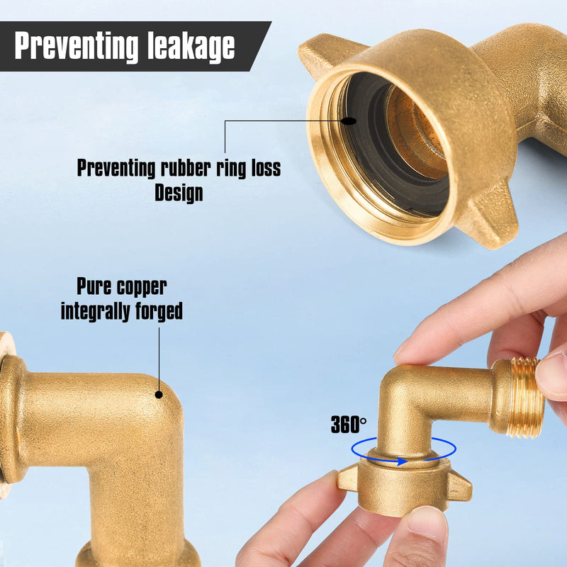 2Pack 90 Degree Hose Elbow - RV & Garden Faucet Adapter, 3/4" Solid Brass, Hose Adapter for RV Water Hookups Residential Outdoor Faucets