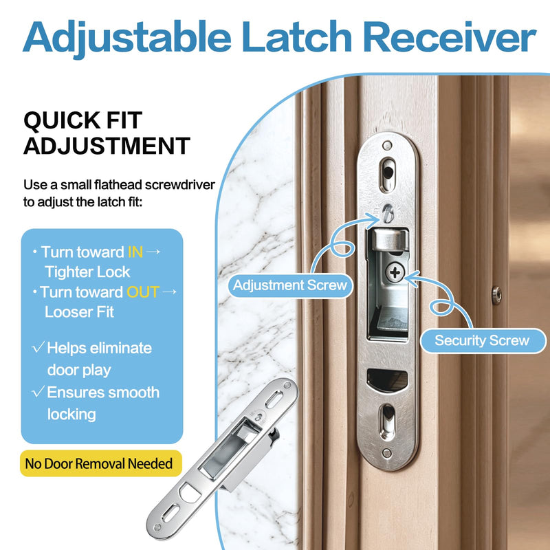 Sliding Patio Door Reachout Lock and Receiver Kit – Compatible with Andersen 2-Panel Gliding Doors (1986-Present), Non-Handed Replacement Parts, 2-9/16" Hole Centers, for Window, Screen, Glass