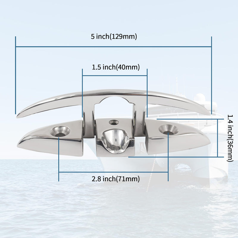 Folding Boat Cleats 5" 6" 316 Stainless Steel Flip up Dock Cleats Marine Grade Rope Cleat for Deck, Yacht with Fasteners 5" 1 Pack