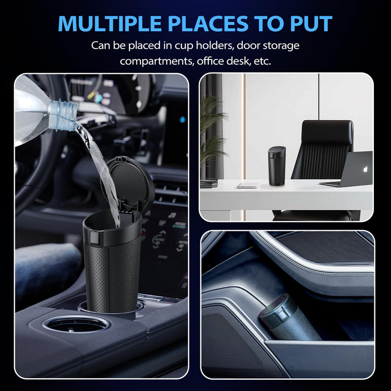 Car Cup Holder Trash Can with Lid - Mini Small Auto Garbage Bin for Vehicle, Car Door, Back Seat - Leakproof Portable Dustbin (Black) 1
